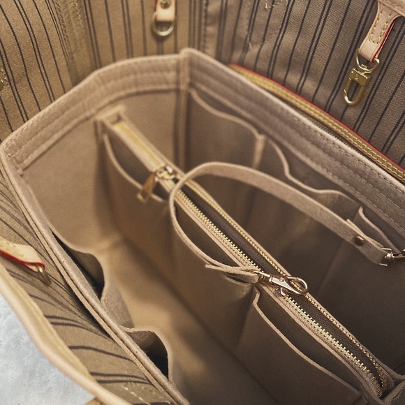 Amazing INSERT BAG ORGANIZER beige tan felt Neverfull MM GM SPEEDY tote purse - Picture 2 of 2